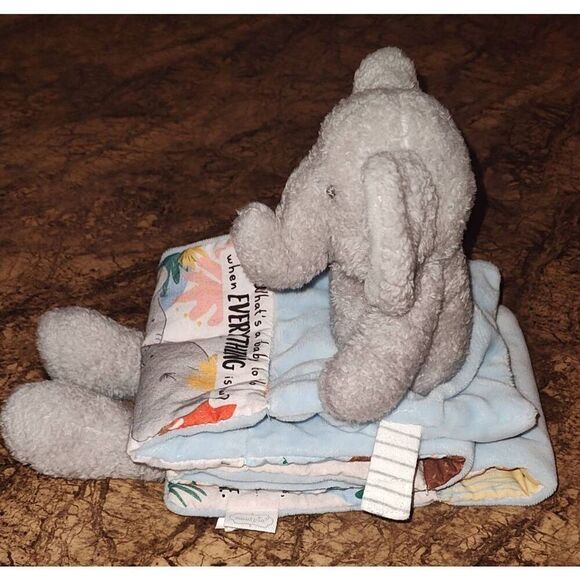 Mud Pie Plush Reading Pal Grey Elephant MudPie Grey Plush Elephant Folding Fabri - Picture 4 of 10